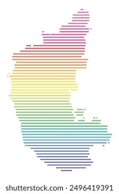 Symbolkarte des Bundesstaates Karnataka (Indien), die das Gebiet mit horizontalen parallelen Linien in Regenbogenfarben zeigt