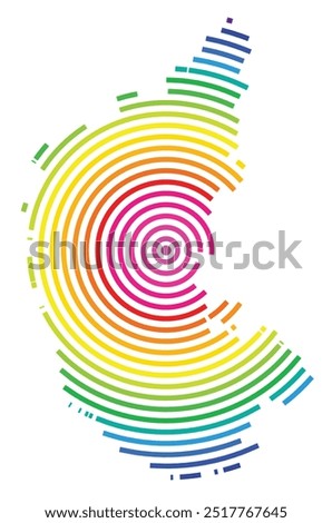 Symbol Map of the State Karnataka (India) showing the territory with concentric circles in rainbow colors