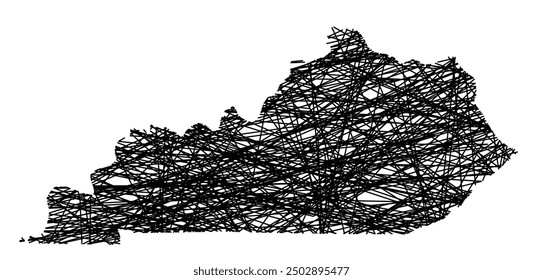 Symbol Map of the State Kentucky (United States of America) showing the state with black, crossing lines like Mikado Sticks or a spider web