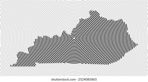 Symbol Map of the State Kentucky (United States of America) showing the state with a series of circular black lines on white background