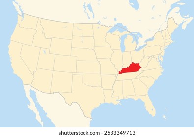 Symbol Map of the State Kentucky (United States of America) showing the Contiguous United States with the highlighted state