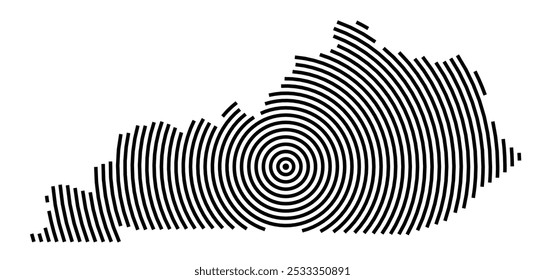 Symbol Map of the State Kentucky (United States of America) showing the state with a series of circular black lines on white background