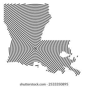 Symbol Map of the State Louisiana (United States of America) showing the state with a series of circular black lines on white background