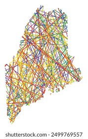 Symbol Map of the State Maine (United States of America) showing the state with colored, crossing lines like Mikado Sticks or a spider web