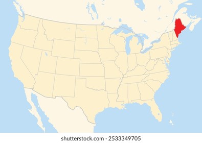 Mapa de Símbolos do Estado do Maine (Estados Unidos da América) mostrando os Estados Unidos Contíguos com o estado destacado