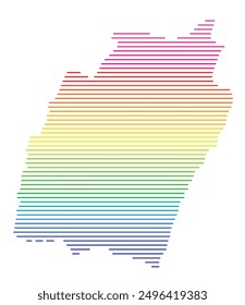 Symbolkarte des Bundesstaates Manipur (Indien), die das Territorium mit horizontalen parallelen Linien in Regenbogenfarben zeigt