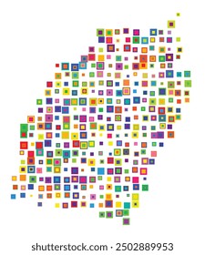 Symbol Map of the State Manipur (India) showing the territory with a pattern of overlapping colorful squares like candies