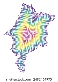 Symbolkarte des Bundesstaates Maranhao (Brasilien) mit zwischengespeicherter Staatsgrenze in Regenbogenfarben