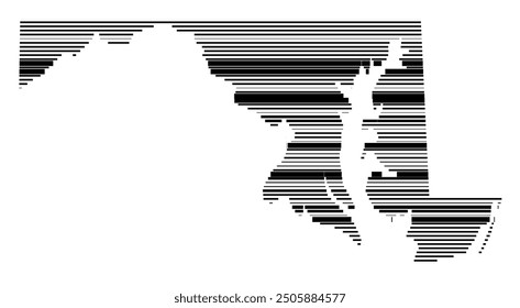 Symbol Map of the State Maryland (United States of America) showing the state with parallel black lines in different line thickness
