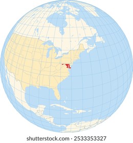 Symbol Map of the State Maryland (United States of America) showing the earth globe with the highlighted state