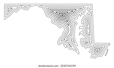 Symbol Map of the State Maryland (United States of America) showing the state border buffered inside with black tapering lines