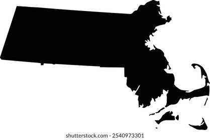 Symbol Map of the State Massachusetts (United States of America) showing the state as black polygon with transparent background