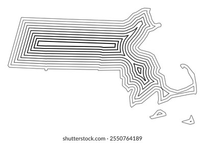 Symbol Map of the State Massachusetts (United States of America) showing the state border buffered inside with black tapering lines