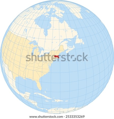 Symbol Map of the State Massachusetts (United States of America) showing the earth globe with the highlighted state