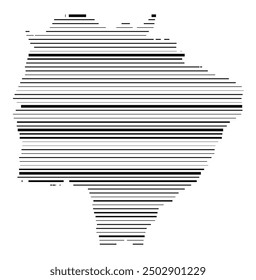 Mapa simbólico del estado de Mato Grosso do Sul (Brasil) que muestra el territorio con líneas negras paralelas en diferentes grosores de línea