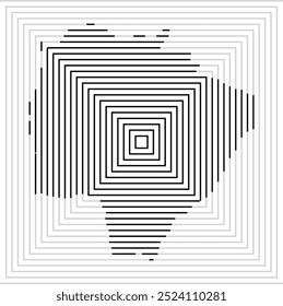 Mapa simbólico del estado de Mato Grosso do Sul (Brasil) que muestra el territorio con una serie de líneas cuadradas negras sobre fondo blanco
