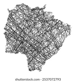 Mapa de símbolos do estado do Mato Grosso do Sul mostrando o estado com linhas pretas cruzadas como bengalas Mikado ou teia de aranha