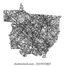 Symbol Map of the State Mato Grosso (Brazil) showing the state with black, crossing lines like Mikado Sticks or a spider web