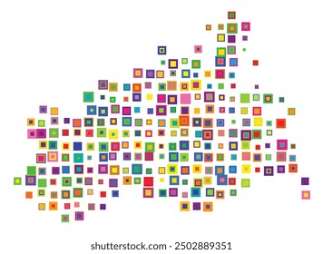 Symbol Map of the State Mecklenburg-Vorpommern (Germany) showing the Bundesland with a pattern of overlapping colorful squares like candies