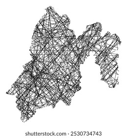 Symbol Map of the State Mexico (Mexico) showing the state with black, crossing lines like Mikado Sticks or a spider web