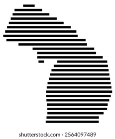 Symbol Map of the state Michigan (United States) showing the territory with just a few black horizontal lines