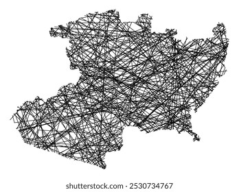 Symbol Map of the State Michoacan (Mexico) showing the state with black, crossing lines like Mikado Sticks or a spider web