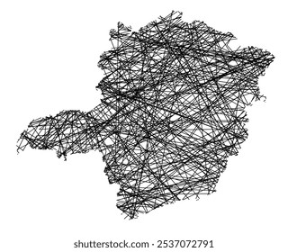 Symbol Map of the State Minas Gerais (Brazil) showing the state with black, crossing lines like Mikado Sticks or a spider web