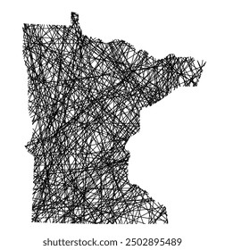 Symbol Map of the State Minnesota (United States of America) showing the state with black, crossing lines like Mikado Sticks or a spider web