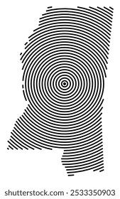 Symbol Map of the State Mississippi (United States of America) showing the state with a series of circular black lines on white background