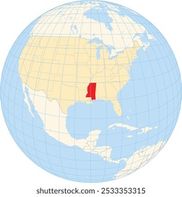 Symbol Map of the State Mississippi (United States of America) showing the earth globe with the highlighted state
