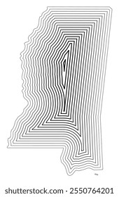 Symbol Map of the State Mississippi (United States of America) showing the state border buffered inside with black tapering lines