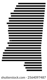 Symbol Map of the state Mississippi (United States) showing the territory with just a few black horizontal lines