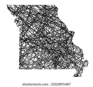 Symbol Map of the State Missouri (United States of America) showing the state with black, crossing lines like Mikado Sticks or a spider web