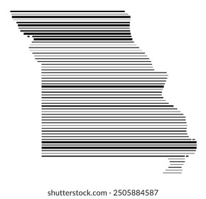 Symbol Map of the State Missouri (United States of America) showing the state with parallel black lines in different line thickness