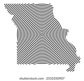 Symbol Map of the State Missouri (United States of America) showing the state with a series of circular black lines on white background