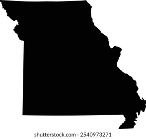 Mapa simbólico del estado de Missouri (Estados Unidos de América) que muestra el estado como un polígono negro con fondo transparente