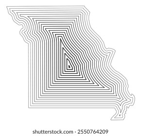 Symbol Map of the State Missouri (United States of America) showing the state border buffered inside with black tapering lines