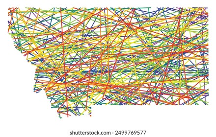 Symbol Map of the State Montana (United States of America) showing the state with colored, crossing lines like Mikado Sticks or a spider web