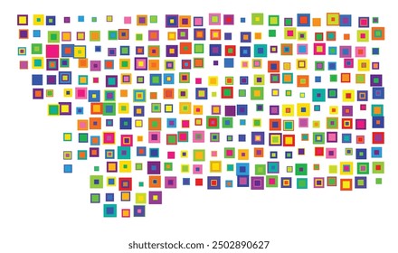 Symbol Map of the State Montana (United States of America) showing the state with a pattern of overlapping colorful squares like candies