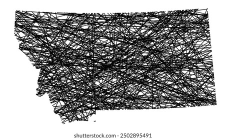 Symbol Map of the State Montana (United States of America) showing the state with black, crossing lines like Mikado Sticks or a spider web