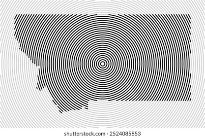 Symbol Map of the State Montana (United States of America) showing the state with a series of circular black lines on white background