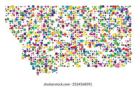 Symbol Map of the State Montana (United States of America) showing the state with a pattern of randomly distributed colorful squares of different sizes