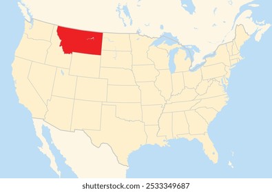 Symbol Map of the State Montana (United States of America) showing the Contiguous United States with the highlighted state