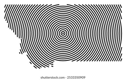 Symbol Map of the State Montana (United States of America) showing the state with a series of circular black lines on white background