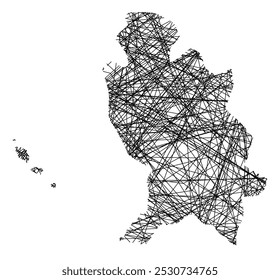 Symbol Map of the State Nayarit (Mexico) showing the state with black, crossing lines like Mikado Sticks or a spider web