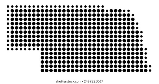 Symbolkarte des Bundesstaates Nebraska (Vereinigte Staaten von Amerika), die den Bundesstaat mit einem Muster schwarzer Kreise zeigt