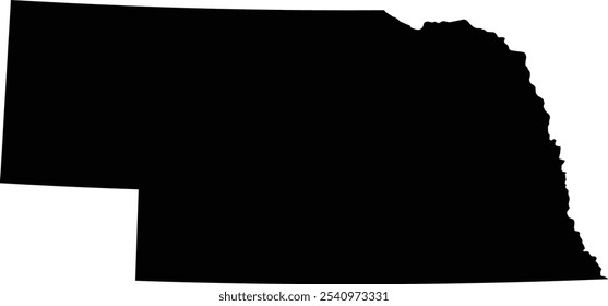 Mapa de símbolos do estado de Nebraska (Estados Unidos da América) mostrando o estado como um polígono preto com fundo transparente