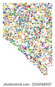 Symbol Map of the State Nevada (United States of America) showing the state with a pattern of randomly distributed colorful squares of different sizes