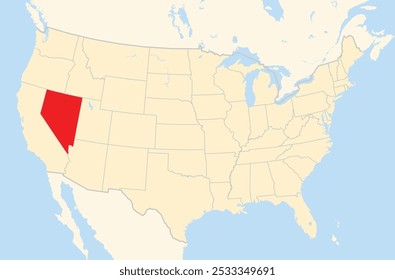 Symbol Map of the State Nevada (United States of America) showing the Contiguous United States with the highlighted state