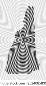 Symbol Map of the State New Hampshire (United States of America) showing the state with a series of circular black lines on white background